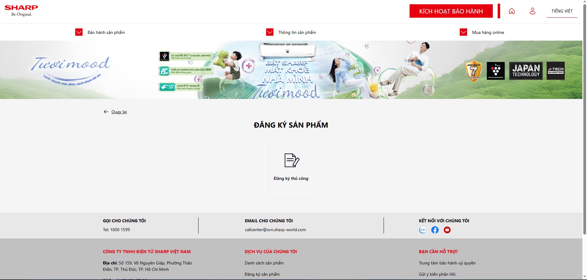 Hướng dẫn khách hàng tự kích hoạt bảo hành sản phẩm Sharp