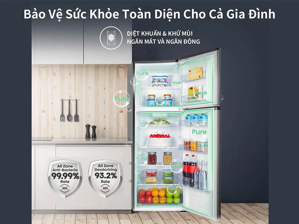 Tủ lạnh Hisense RT328N4EBND – Diệt khuẩn, khử mùi vượt trội, bảo vệ thực phẩm an toàn