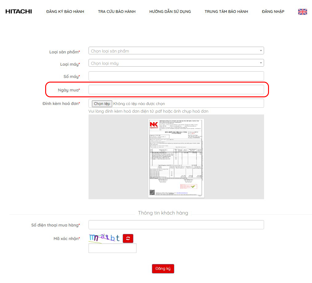 Bước 5: Nhập ngày mua hàng