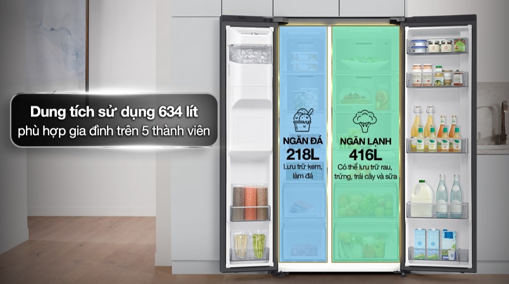 Ngăn lạnh và ngăn đá của Tủ lạnh Samsung RS80F65J2BSV Inverter 634 lít – Tiện ích tối ưu