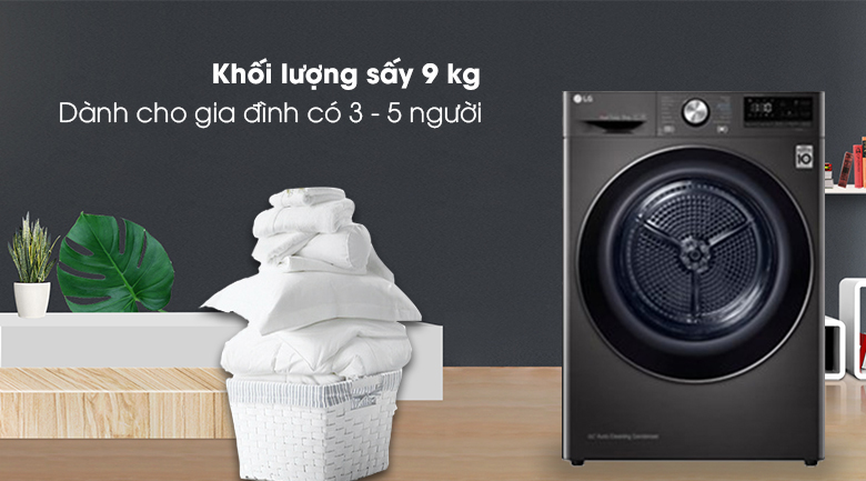 Dung lượng sấy lý tưởng trên Máy sấy quần áo LG cho gia đình 3–5 người