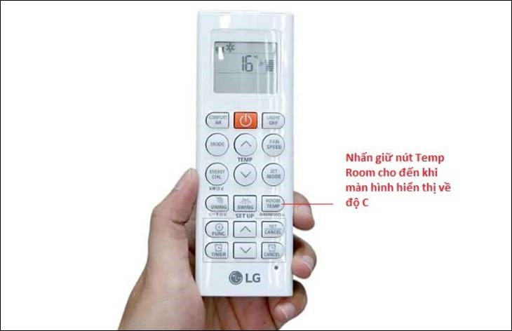 Chuyển độ F sang độ C bằng nút Temp Room trên điều hòa LG