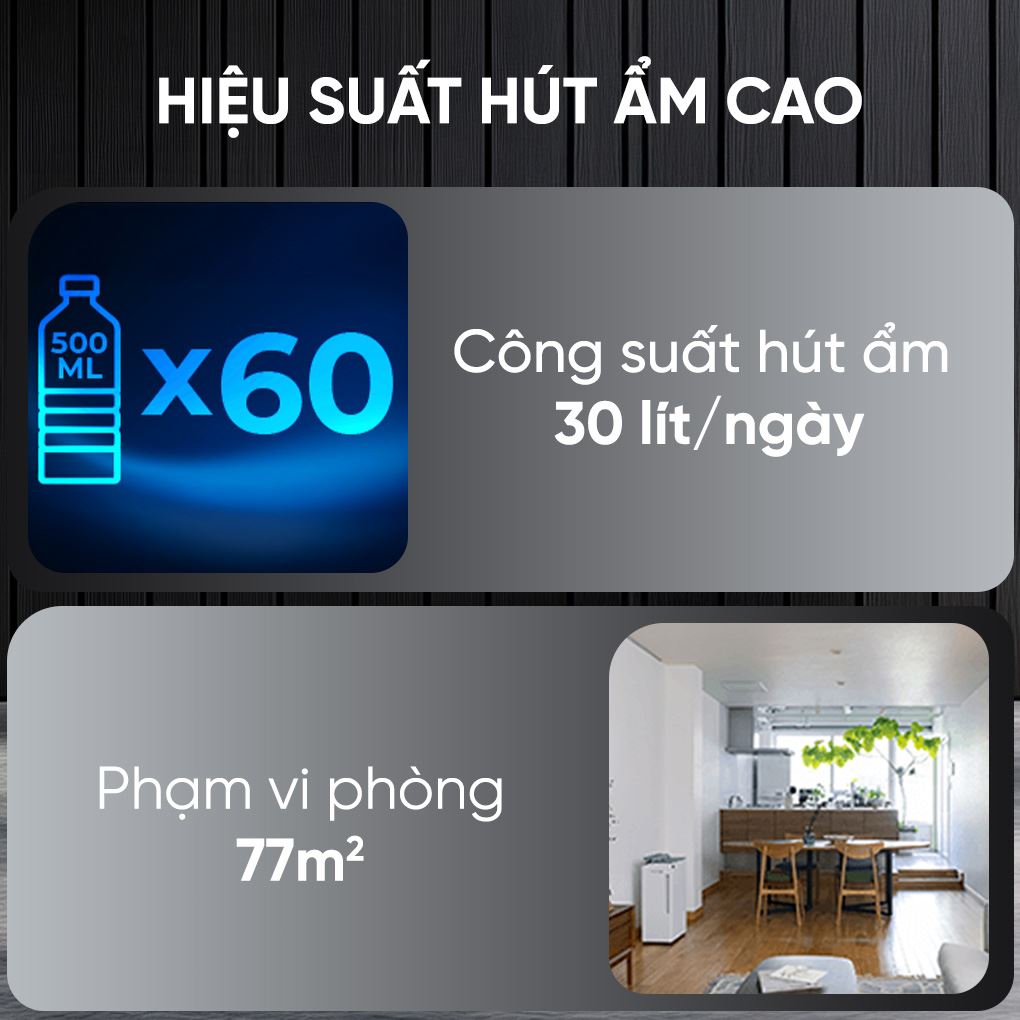 Hiệu suất mạnh mẽ, vận hành êm ái của Máy hút ẩm Sharp DW-T30HV-W giá rẻ